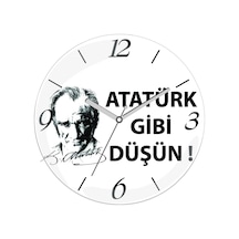 Atatürk Gibi Düşün Çap 30cm Sessiz Akar Bombeli Gerçek Cam Duvar Saati Beyaz - Siyah
