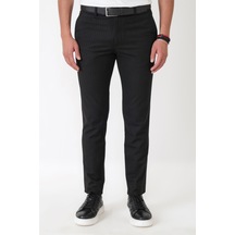 Slim Fit Yan Cepli Esnek Yünlü Siyah Çizgili Pantolon P 1236
