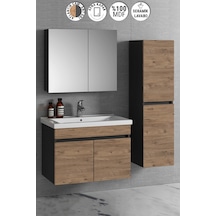 Çiğdem 80+35 Cm Antrasit Gri Mat-Atlantik Çam Mdf Seramik Lavabol Antrasit - Atlantik Çam
