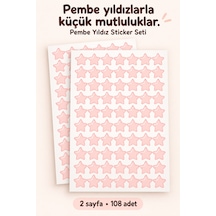 Pembe Yıldız Sticker Seti 108 Adet 2 Sayfa Dekoratif Yıldız Etiket Çok Renkli