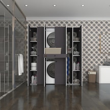 Kenzlife Çamaşır-Kurutma Makinesi Dolabı Nazzam Gri 187 170 60 Çekmeceli Raflı Banyo Çok Renkli