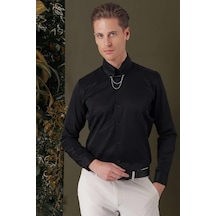 Efor Gk 710 Slim Fit Siyah Klasik Gömlek Siyah