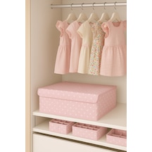 Serstil Sert Karton Pembe Puantiyeli Kapaklı Baza Altı Kutu Hurç Organizer Pembe Puantiye