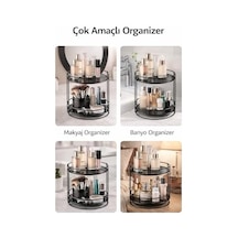 2 Katlı Makyaj Organizer Metal Kozmetik Düzenleyici Stand Banyo Ve Makyaj Masası İçin Çok Amaçlı Organizer Raf Takı, Parfüm Ve Cilt Bakım Ürünleri İçin Siyah Organizer 6998