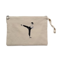Bruce Lee Kick Deffense Krem Clutch Astarlı Cüzdan / El Çantası Krem