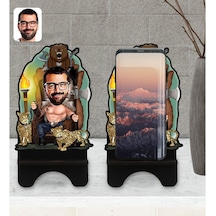 Kişiye Özel Viking Karikatürlü Ahşap Biblo Telefon Standı-1