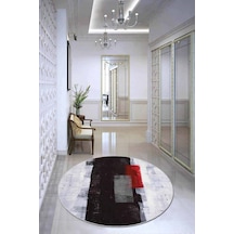 Kırmızı Kaymaz Tabanlı Modern Yuvarlak Mutfak Halısı Ar566n11