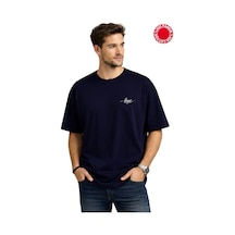 Hope Minimal Baskılı Lacivert Oversize Tişört - %100 Pamuk Lacivert