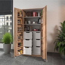 90 Derece Açılabilir 2 Kapaklı, 6 Çekmeceli, Kavanoz Raflı Kiler Ve Erzak Mutfak Dolabı Atlantik Çam