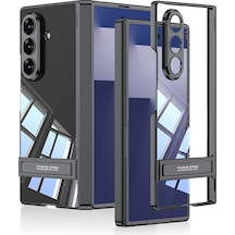 Galaxy Uyumlu Z Fold 7 Kılıf Kamera Korumalı Şeffaf Tasarımlı  Standlı Kılıf Siyah