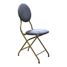 Katlanabilir Gri Kumaş Gold Metal Sandalye Altın