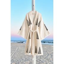Varol Organik %100 Pamuk Kimono Yaka Sabalık Bornoz Plaj Elbisesi - Piramit - S/m Krem/s/m Krem