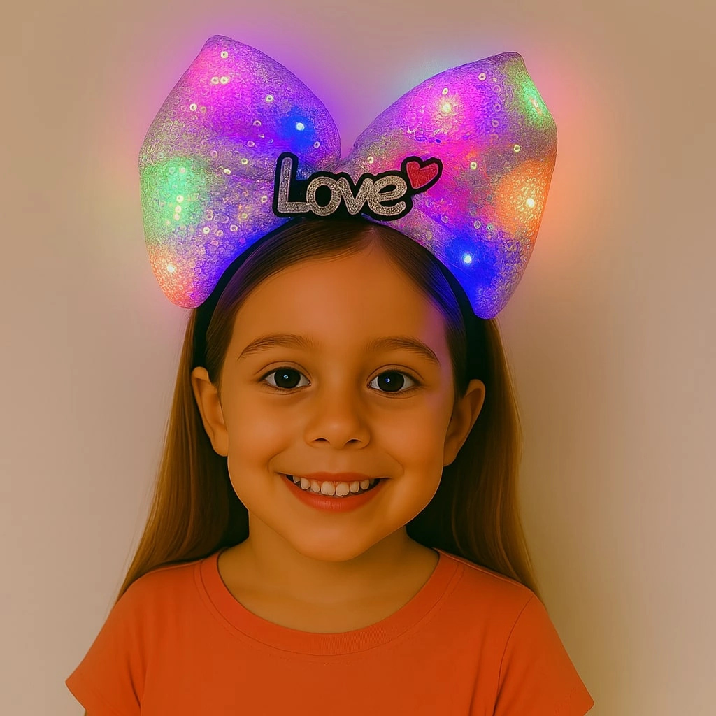Led Işıklı Love Yazılı Mor Fiyonk Taç Kız Çocuk Parti Tacı Renkli