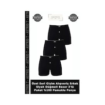 Astrid T Özel Seri Giyim Alışveriş Erkek Siyah Düğmeli Boxer 3'lü Paket %100 Pamuklu Penye