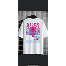 Tarzsokak Erkek Beyaz Alıen Oversize Bisiklet Yaka Tshirt Beyaz