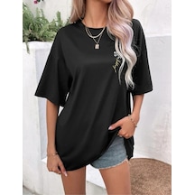 Startmore Papatya Baskılı Yazlık Pamuklu Kumaş Oversize Kalıp Siyah