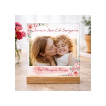 Kişiye Özel Anneler Günü Fotoğraflı Pleksi & Cam Tablo 20x20 Cm Ahşap Ayaklı