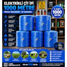 Elektirikli Çit İpi 1000 Metre Turuncu 5 Adet Mavi