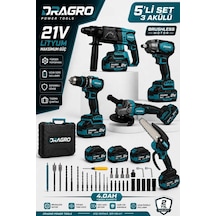 Dragro Drg-21v Darbeli Kömürsüz Kırıcı Delici Hilti & Taşlama & Matkap & Somun Sıkma Sökme Dal Budama 5 Li Set 3 Akülü