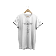 Motorcu Kanat Ve Iskelet Çizgisel Tasarım Baskılı %100 Pamuk Regular Fit Premium Beyaz T-shirt Beyaz
