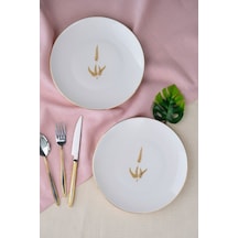 Tabak Evi Porselen Natura Marinum Altın Yaldız Pasta Tabağı 20,50cm 2 Li Çok Renkli