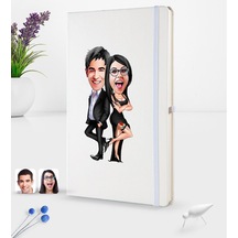 Kişiye Özel Sevgililer Karikatürlü Beyaz Termo Deri Defter 16X24C N11.990