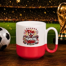 Bk Gift Türkiye Taraftar Temalı Dünya Futbol Kupası Tasarımlı Kırmızı Joyful Kupa Bardak-4 Tek Yürek Milli Takım Ruhu Beyaz