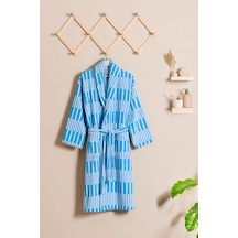 Piano %100 Pamuk Jakarlı Unisex Bornoz Mavi
