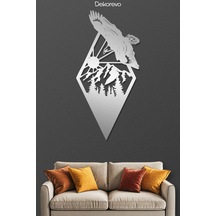 Süzülen Kartal Metal Duvar Tablosu - Metal Duvar Sanatı - Krom - 15 X 30 Cm