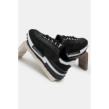 Tonny Black Kalın Termo Taban Yazı Detaylı Retro Stil Günlük Unisex Siyah Beyaz Spor Ayakkabı Tbhkn005 Siyah Beyaz
