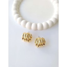Çelik Gold Tırtıklı Küpe Sevgiliye Hediye Altın