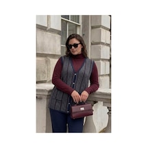 Onno Style Women Kazayağı Desen Renkli Çelik Örgü Triko Kadın Yelek Bordo - Lacivert