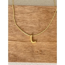925 Ayar Gümüş Gold Renk L Harfi Kolye Harfli Kolye 45cm