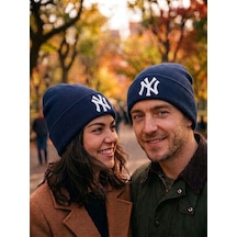 Hamze Ny New York Nakışlı Unisex Pamuklu Akrilik Kışlık Bere Lacivert