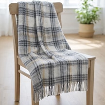 Merinos Cozy Life Pamuklu Skoç Püsküllü Tv Battaniyesi Pland, Gri, Bej Gri - Bej