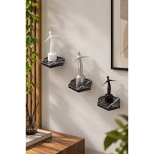 Sulorahome 3'lü Siyah Mermer Desenli Altıgen Duvar Rafı Seti