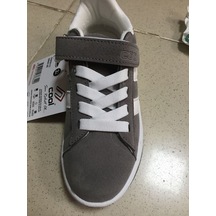 Cool Cooper Çocuk Bantlı Cilt Sneaker Spor Ayakkabı Nubuk Gri SİYAH-BEYAZ