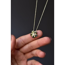 925 Ayar Gümüş Gold Kaplama Olive Taşlı Mine Çiçeği Kadın Kolye
