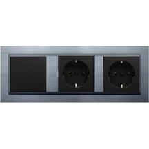 Ovivo Quantum Gümüş 3'lü Set Anahtar, Topraklı Priz Ve Topraklı Priz Set