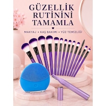 Kadın Güzellik Seti 12 Li Mor Makyaj Fırçası Kaş Düzeltici Ve Silikon Yüz Temizleme Cihazı Cilt Bakı