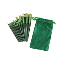 Mujgan Mjgn-61c Makyaj Fırça Seti 13 Adet Plastik Saplı Yeşil Kadife Torbalı - 10'li Paket