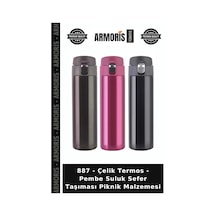 887 - Çelik Termos - Pembe Suluk Sefer Taşıması Piknik Malzemesi Çok Renkli
