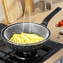 Porsima Yanmaz Yapışmaz Granit Fritöz Sepetli Wok Tava 28 Cm