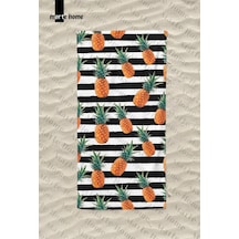 Marte Home Ananas Stripe Baskılı Plaj Havlusu Siyah, Beyaz