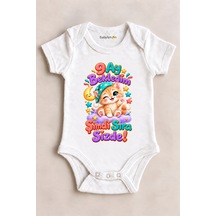 Babylimon 9 Ay Bekledim Şimdi Sıra Sizde Beyaz Kısa Kollu Çıtçıtlı Bebek Zıbını Beyaz - 930083801 Beyaz