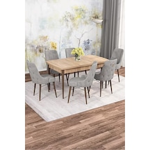 Zümra Serisi, Meşe Desen 80x132 Açılabilir Mdf Mutfak Masası Takımı 6 Adet Sandalye Gri