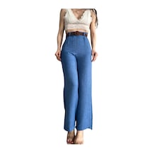 Kemerli Keten Pantolon -mavi