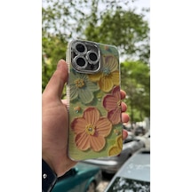 iPhone 15 Pro Uyumlu Kılıf Çiçek Lale Desenl Taşlı Kamera Simli Hologram