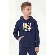 Fyk Kids Kanguru Cepli Kapüşonlu Baskı Detaylı Erkek Çocuk Sweatshirt Lacivert