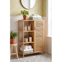 Bambu Banyo Dolabı Doğal Ahşap Çok Gözlü Çamaşır Ve Havlu Düzenleyici Raf Organizer Bej